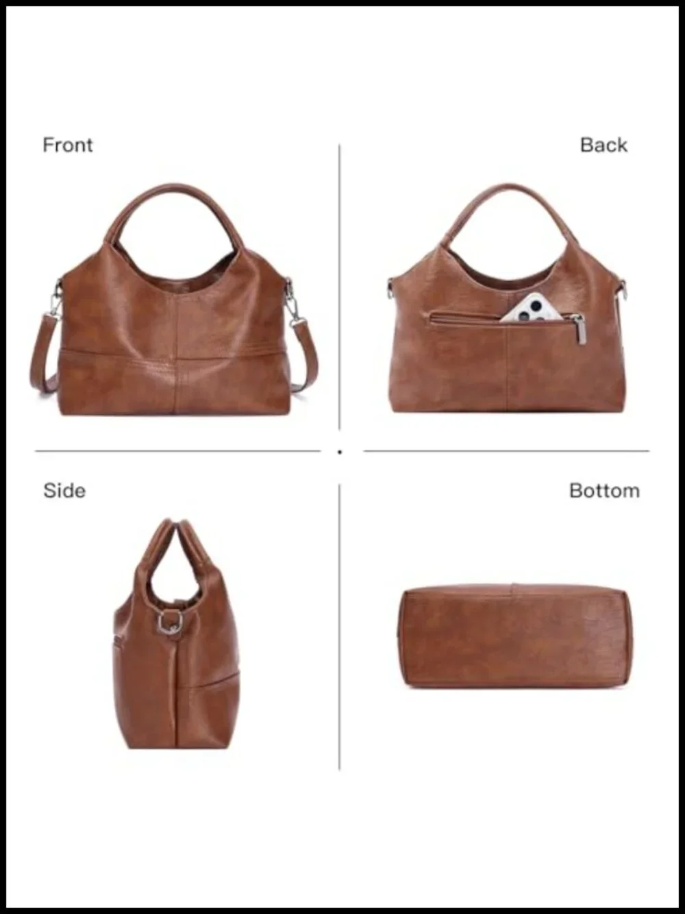 Soft Vegan Leather Hobo Crossbody Satchel Tote Bag with Top Handle